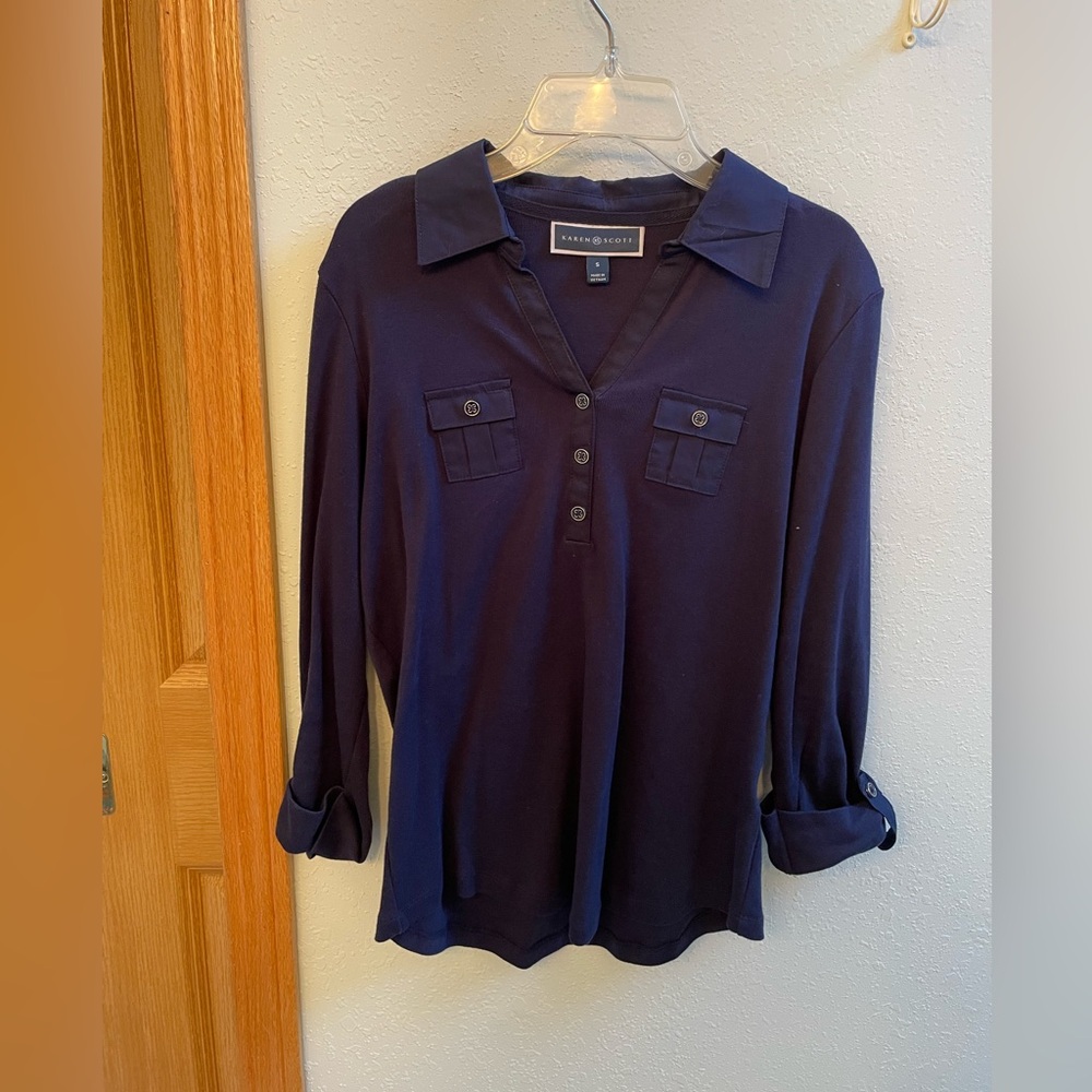 Karen Scott Women's Navy Button-Up Shirt